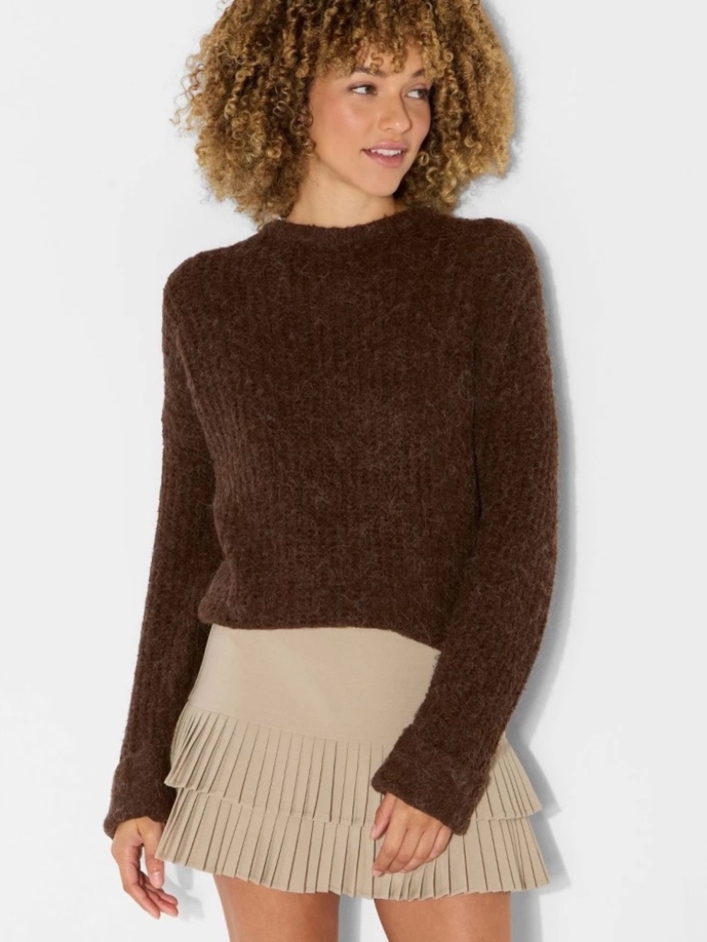 Women's Crewneck Cozy Cocoon Pullover Sweater - Wild Fable™ Brown L